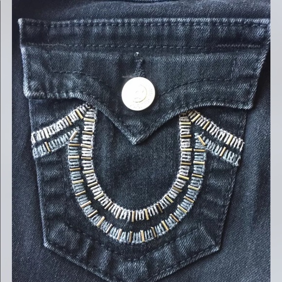 True Religion Women’s Billy Jeans Distressed Black Straight 27 Bead Embellished - Picture 7 of 9